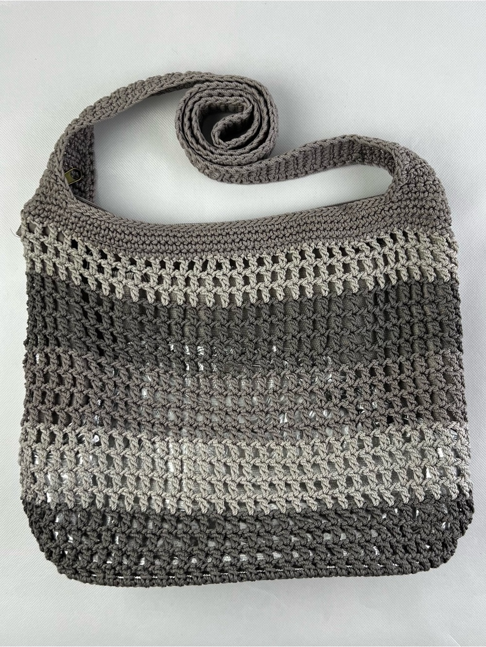 The Sak Gray Crochet Crossbody Bag Boho Hobo Shoulder Purse